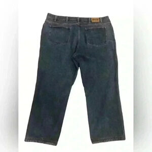 Duluth Trading Co Mens 46x30 Dark Wash Denim Blue Jeans  Bootcut Frayed Hem